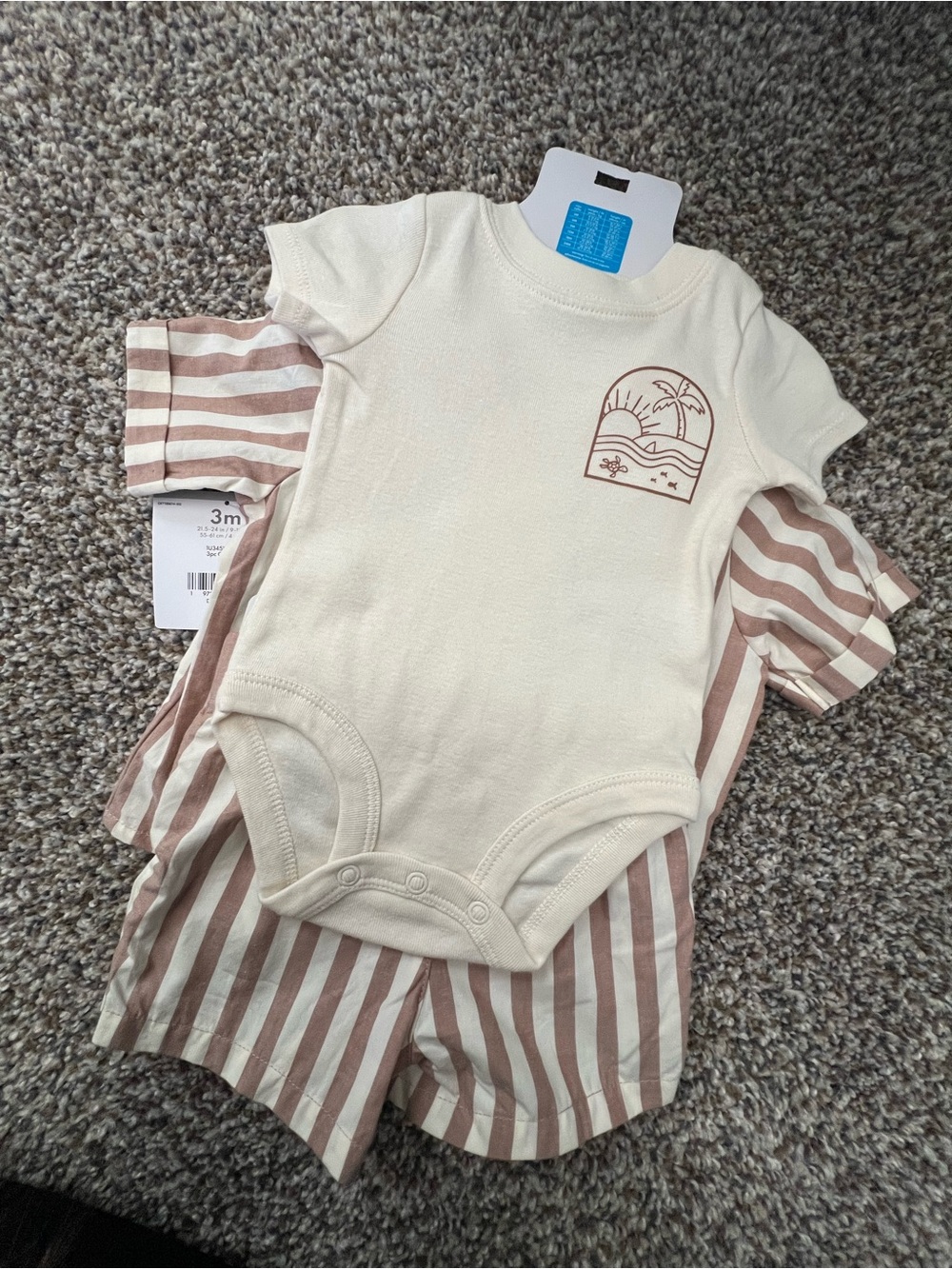 Carter's Cream and Light Brown Striped Short Set - Picture 2 of 3
